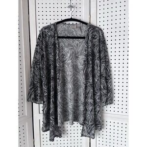 Chico's Open Front 3/4 SLV Stretch Cardigan Blouse Black White Print Sz 3 /‎ XL